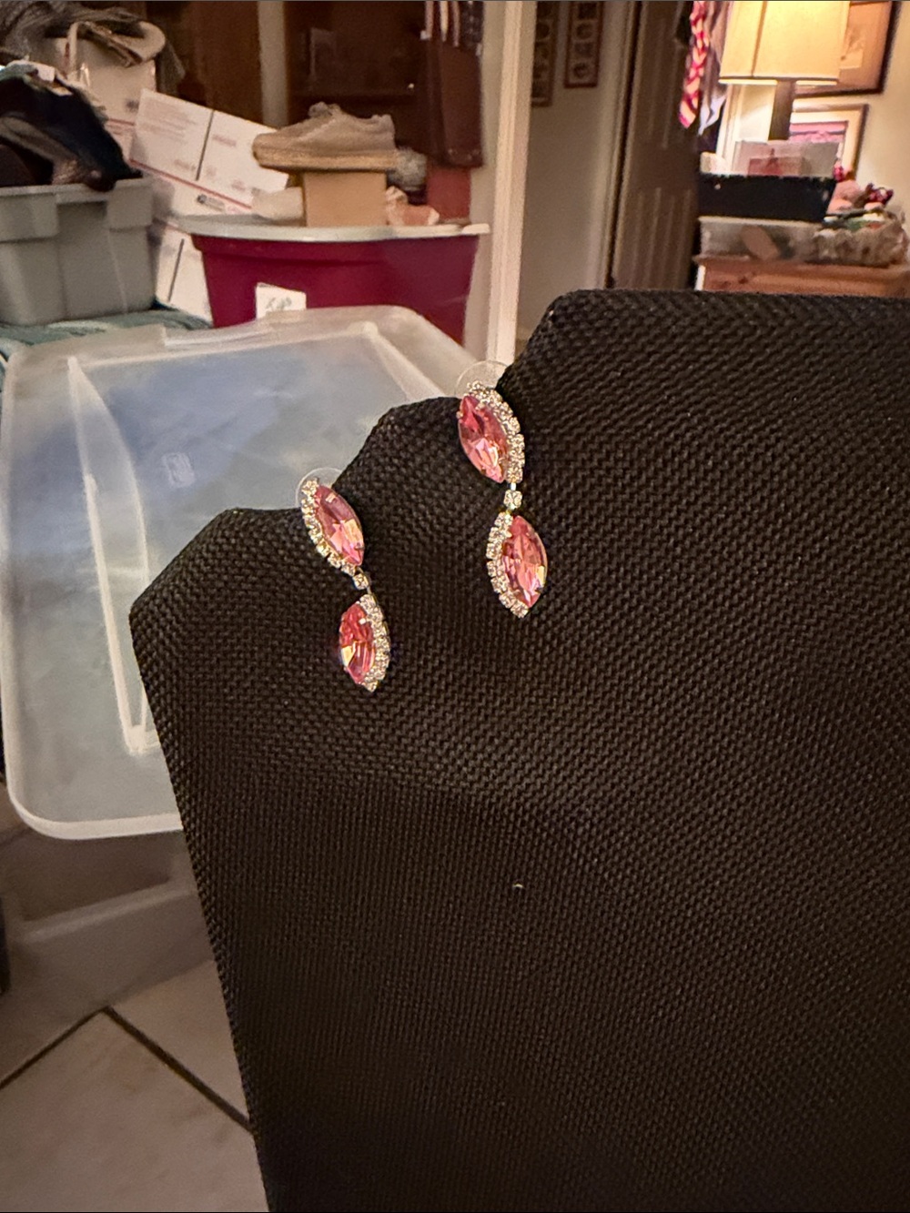 Source Unknown Pink Crystal Drop Earrings with Clear Accents